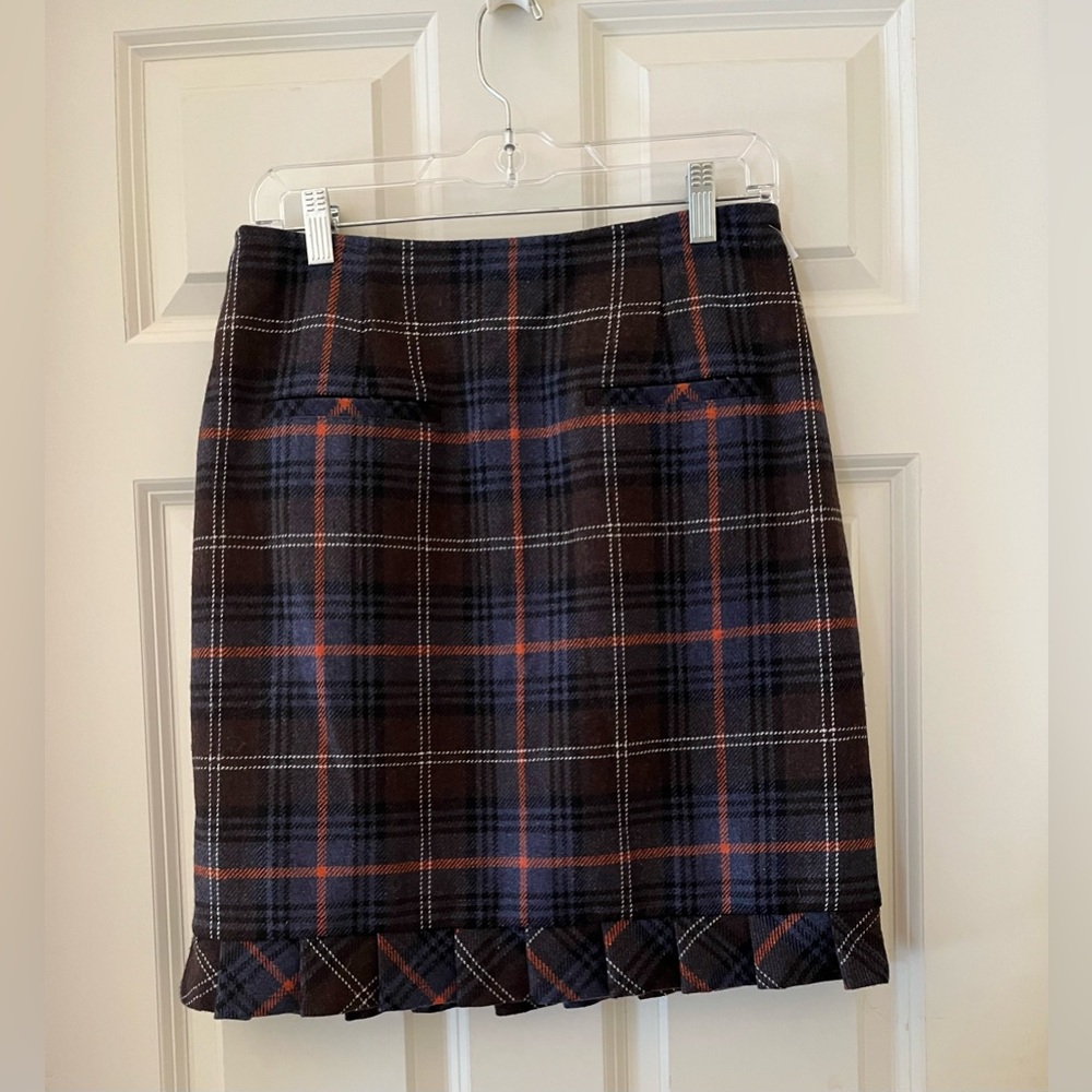 Women’s CAbi Wool Blend Heritage Plaid Pleated Ruffle Hem Preppy Skirt Size 6